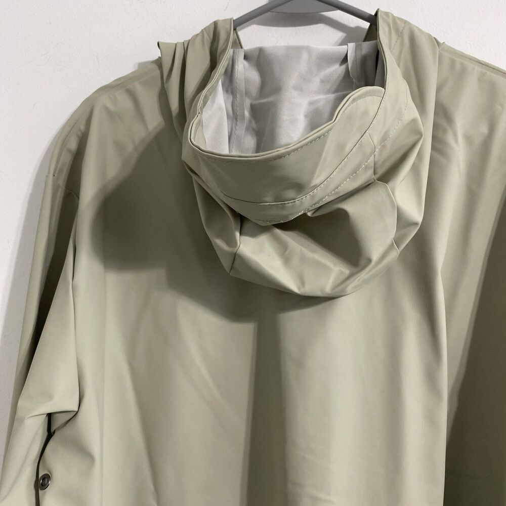 Rains Jacket Unisex Women's Men's L Cement Snap Front Short Hooded Coat NEW - Picture 14 of 16